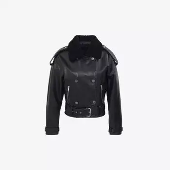 Кожаная куртка с контрастным воротником Ikks, черный