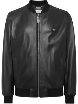 Кожаная куртка с мотивом «Череп» от Philipp Plein, черный