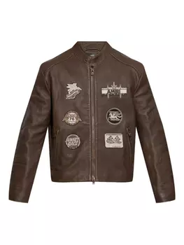 Кожаная куртка с нашивками AMIRI, коричневый