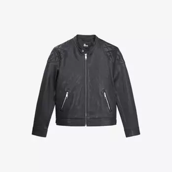Кожаная куртка с офицерским воротником и стегаными плечами The Kooples, черный