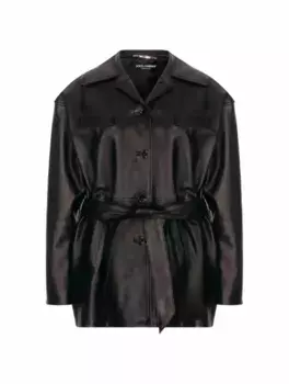 Кожаная куртка с поясом Dolce&Gabbana, черный