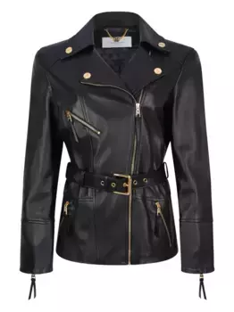 Кожаная куртка с поясом Elisabetta Franchi, черный