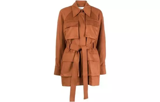 Кожаная куртка с поясом и клетчатым принтом LOW CLASSIC, Rusty Brown