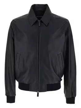 Кожаная куртка с ребристой отделкой Emporio Armani, черный