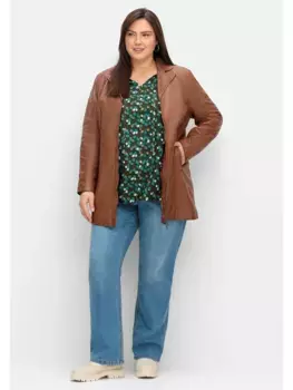 Кожаная куртка Sheego "Большие размеры", без капюшона, из кожи наппа ягненка, с воротником с лацканами, цвет Cognac