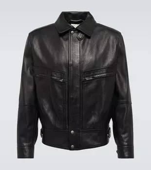 Кожаная куртка со вставками Saint Laurent, черный