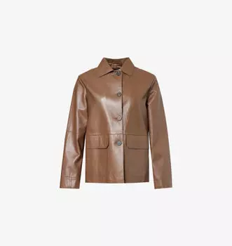 Кожаная куртка свободного кроя Kaya с карманами-клапанами Weekend Max Mara, коричневый