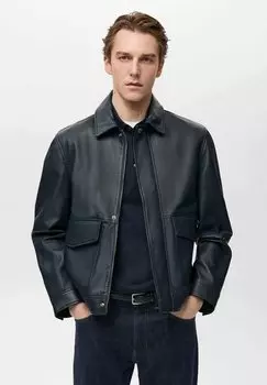 Кожаная куртка TIM Mango, темно-синий