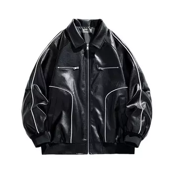 Кожаная куртка унисекс Jeep, цвет Glossy Obsidian Black