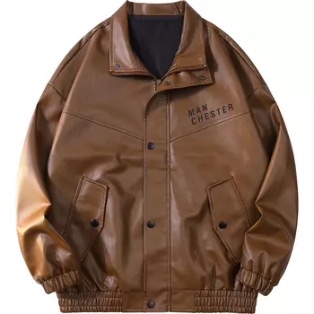 Кожаная куртка унисекс Manchester City, Черный (на флисовой подкладке)