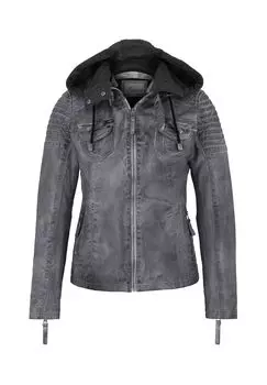 Кожаная куртка Viu с пушистым капюшоном 7eleven, цвет Cemento