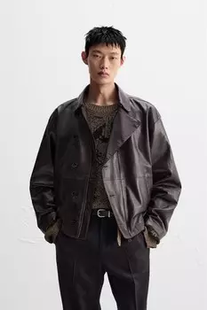 Кожаная куртка ZARA, бордовый