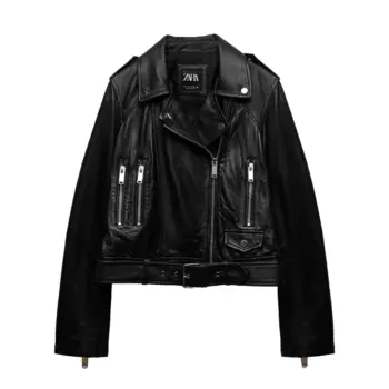 Кожаная куртка Zara, черный