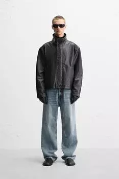 Кожаная куртка ZARA, коричневый