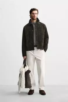 Кожаная куртка ZARA, зеленый