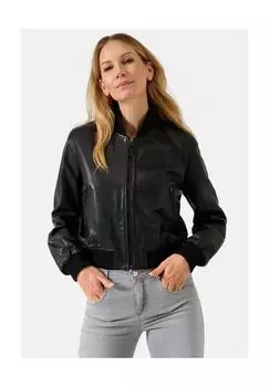 Кожаная куртка женская Brasil - укороченный бомбер оверсайз RICANO, черный
