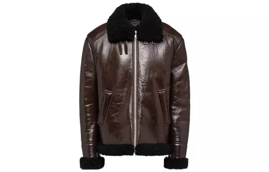 Кожаная куртка женская кофейного цвета Prada