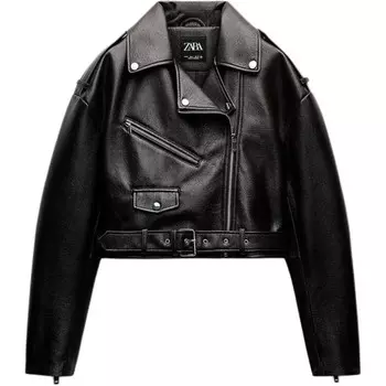 Кожаная куртка женская темно-коричневый Zara