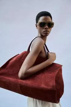 Кожаная макси-сумка-тоут ZARA, цвет Burgundy Red