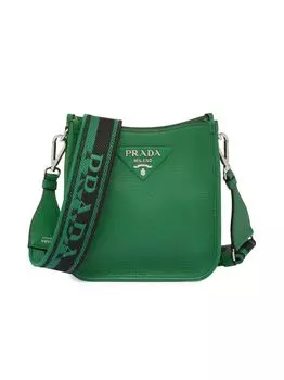 Кожаная мини-сумка через плечо Prada, зеленый