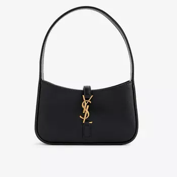 Кожаная мини-сумка хобо Le 5 7 с монограммой Saint Laurent, черный