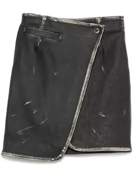 Кожаная мини-юбка Coperni с запахом, черный