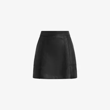 Кожаная мини-юбка Edie со вставками по швам Reiss, черный