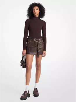 Кожаная мини-юбка Michael Kors, коричневый
