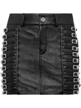 Кожаная мини-юбка Philipp Plein с кристаллами, черный