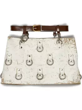 Кожаная мини-юбка Prada с кольцевой отделкой, белый