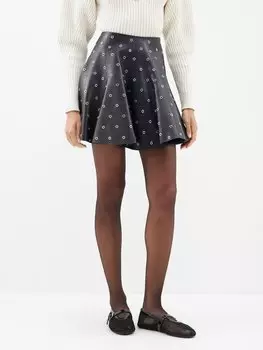 Кожаная мини-юбка с люверсами ALAA, черный