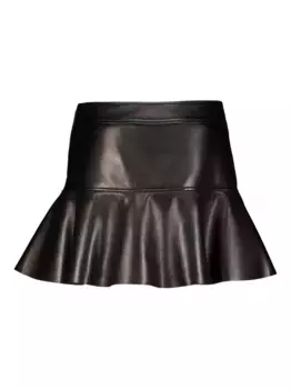 Кожаная мини-юбка с оборками TOM FORD, черный