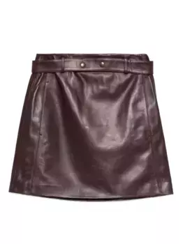 Кожаная мини-юбка с поясом Arma, коричневый