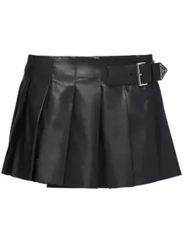 Кожаная мини-юбка со складками Prada, черный