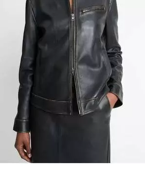 Кожаная мотокуртка черного цвета Vince