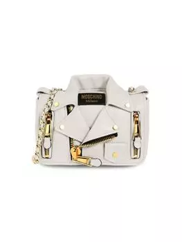 Кожаная мотокуртка Сумка на плечо Moschino, белый