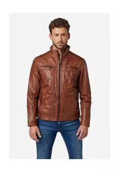 Кожаная мужская куртка Альберт - классический фасон с воротником стойкой RICANO, цвет Cognac