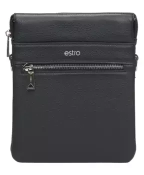 Кожаная мужская сумка через плечо с регулируемым ремнем. Estro, черный
