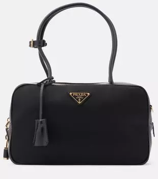 Кожаная наплечная сумка из переработанного нейлона Prada, черный