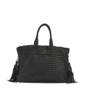 Кожаная плетеная сумка с кисточками Made In Italy La Via, черный