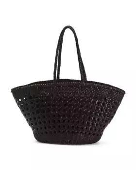 Кожаная плетеная сумка-тоут-тюльпан с трубчатыми ручками, сделано в Италии La Via, темно-коричневый