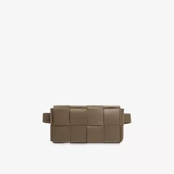 Кожаная поясная сумка Cassette Bottega Veneta, серый