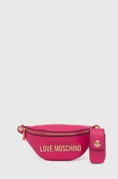 Кожаная поясная сумка Love Moschino, розовый