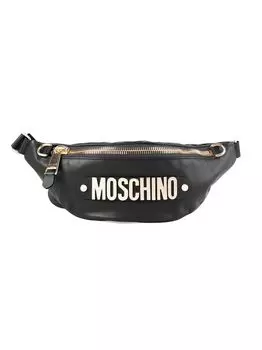 Кожаная поясная сумка с логотипом Moschino, черный