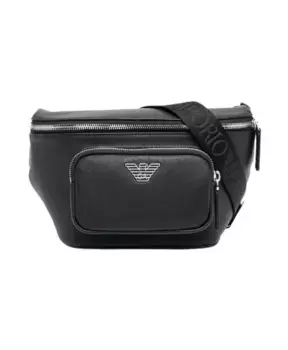 Кожаная поясная сумка с металлическим логотипом Emporio Armani, черный