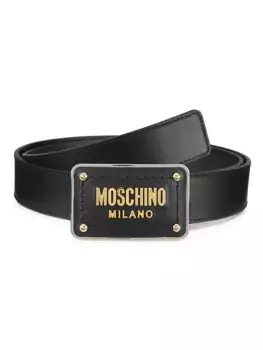 Кожаная пряжка с логотипом Moschino, черный