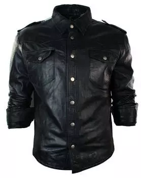 Кожаная рубашка куртка повседневная ретро TruClothing, черный