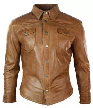 Кожаная рубашка куртка повседневная ретро TruClothing, цвет tan