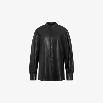 Кожаная рубашка с воротником-стойкой и закругленным подолом Allsaints, черный