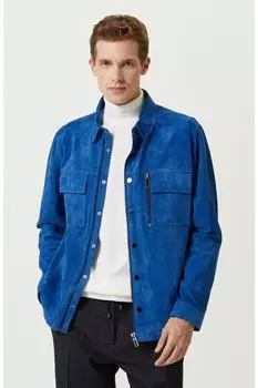 Кожаная рубашка Saks Network, темно-синий